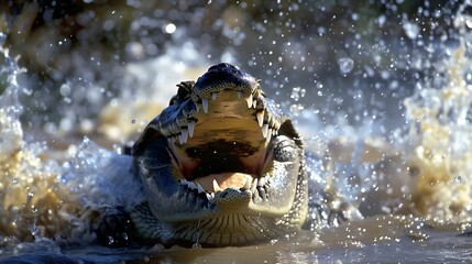 A saltwater crocodile opens its jaws