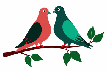 pigeon birds couple face to face vector artwork illustration 