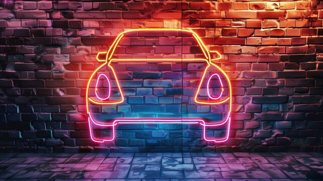 Car sign neon in brick wall background