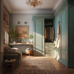 Provence style wardrobe interior in traditonal house.
