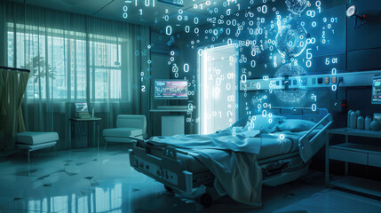 High-Tech Hospital Room with Futuristic Digital Interface
