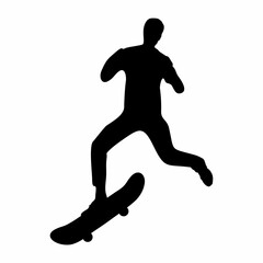 black illustration silhouette of a person playing skateboarding