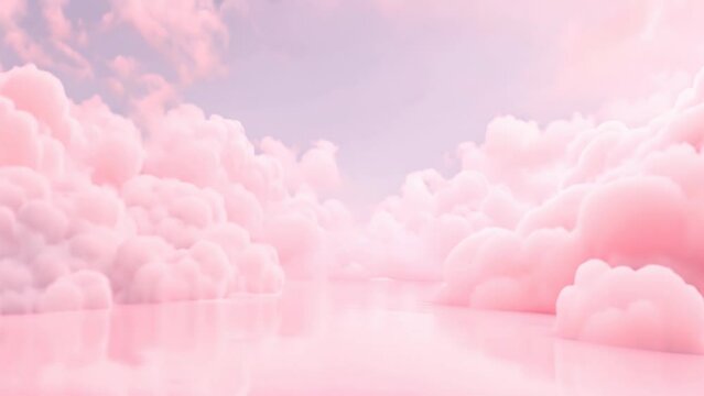 Pink magenta fantastic 3d clouds on the floor, sky and landscape. Gentle colors and with bright lights.	
