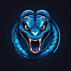 Blue Snake Logo Design with Fierce Red Eyes and Black Ink Style, Creating a Dramatic Effect for Esport Logos