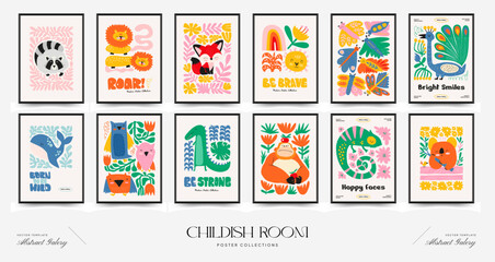 Abstract Childrens Room posters template. Modern trendy Kids minimal style. Hand drawn design for wallpaper, wall decor, print, postcard, cover, template, banner. 
