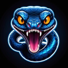 Esport Logo with Snake Mascot in a Dark Environment, Frightening Red Eyes, and Detailed Scales, Depicting Mystery