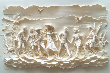 Norms challenged in a provocative paper art piece contrasting traditional and modern values through symbolic imagery