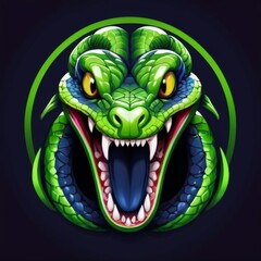 Attacking Green Snake Logo with Yellow Eyes and Visible Teeth, Depicting Dominance and Strength for Esports