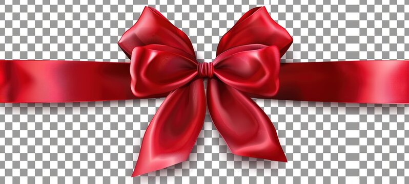 Red satin ribbon and bow, transparent design background