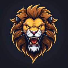 Aggressive Posture Lion Mascot Design with Yellow Eyes, Roaring in a Fiery Hue, Suitable for Dynamic Esport Teams