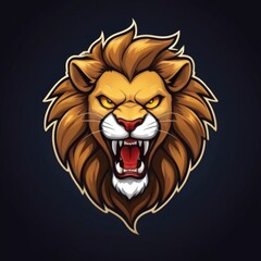 Roaring Lion Logo with Glowing Dark Mane and Frightening Red Eyes, Ideal for Esport Team Representation