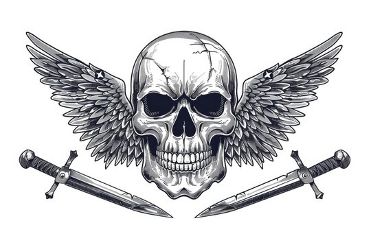 Emblem of the Brave: Military Skull with Winged Daggers and Crossed Bones as Insignia
