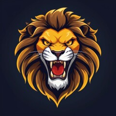 Logo Mascot of a Lion with a Fierce Face and Glowing Red Eyes, Roaring with Sharp Teeth Visible, Suitable for Esport Teams