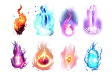 Set of majestic magic spells on white