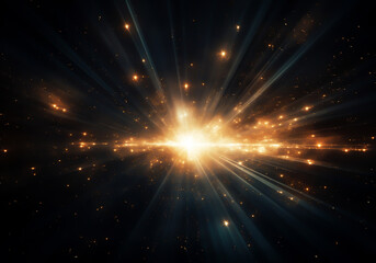 Fototapeta na wymiar Powerful explosion of light particles on dark background. Science concept