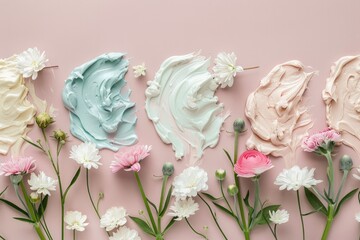 Texture-rich Skincare Swatches for Graphic Design: Face Creams, Masks and More for Baby or Bridal Skincare with Floral Elements
