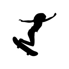 black illustration silhouette of a person playing skateboarding