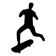 black illustration silhouette of a person playing skateboarding