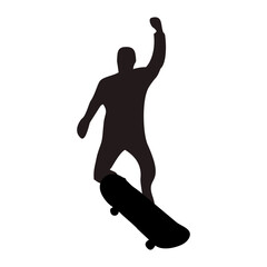black illustration silhouette of a person playing skateboarding