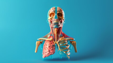 Human respiratory system, lungs, alveoli. Illustration of larynx, nasal throttle, hand drown anatomy.