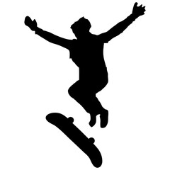 Fototapeta na wymiar black illustration silhouette of a person playing skateboarding