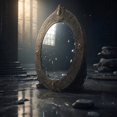 An old mirror on the floor