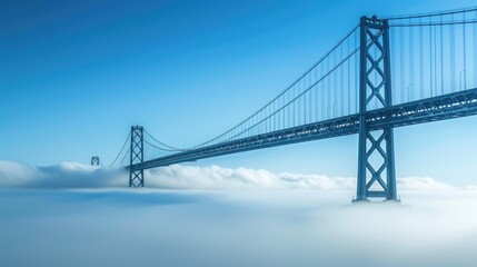 Bay Bridge East Span Emerging from Low Fog Over Bay