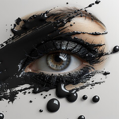 design is intended for beauty or fashion magazine advertising, emphasizing the elegance and sophistication of makeup techniques. Great advertisement for eyebrow and eyelash mascara - obrazy, fototapety, plakaty