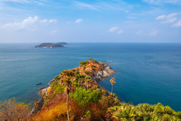 Landscape viewpoint Prom thep Cape of Phuket, aerial top view above Thailand