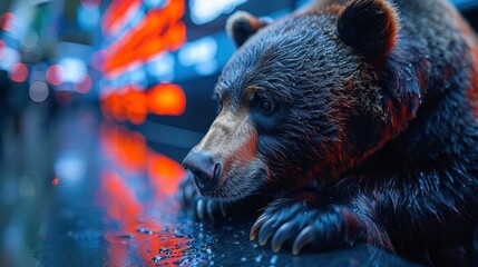 Bearish Sentiment- Depicting investors' anxiety and pessimism as stock prices decline, reflecting a bearish market sentiment. - obrazy, fototapety, plakaty