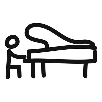 Piano player, simple line art doodle of stick figure playing a grand piano