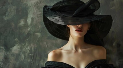 A woman in a black dress and a black hat