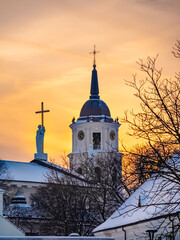 Vilnius Bell Tower at sunset in winter