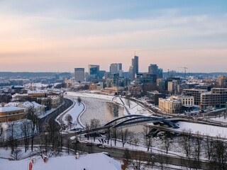 General view of the business part of Vilnius. Downtown Vilnius in winter