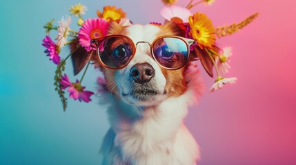 best friend doggy in sunglasses and flowers