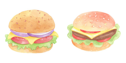 cute burger watercolor vector illustration