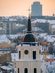 Vilnius Bell Tower closeup in winter