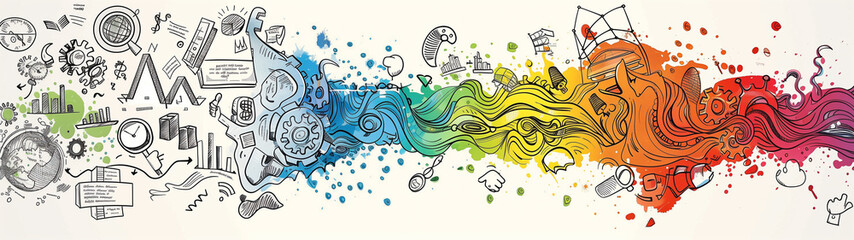 Creative Brainstorm Concept with Colorful Swirls and Business Icons