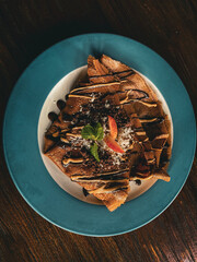 chocolate crispy pancakes at table