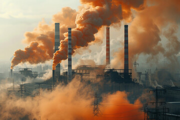 Power plant with smoke and dirty orange air