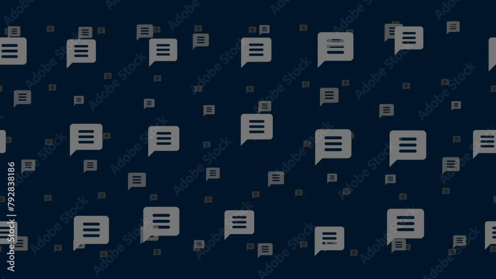 Poster chat symbols float horizontally from left to right. parallax fly effect. floating symbols are locate