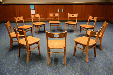 In a school setting - a circle of chairs hosts a support group meeting - a safe space where students share and heal from bullying together
