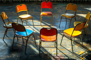 circle of chairs in a support group meeting within the school