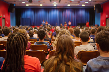 In a school auditorium - an open forum unfolds as students - teachers - and parents engage in dialogue on combating bullying and fostering inclusivity