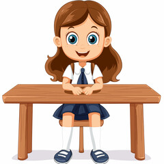 vector girl schoolgirl at her desk .Generative AI