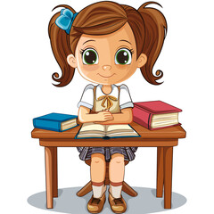 vector girl schoolgirl at her desk .Generative AI