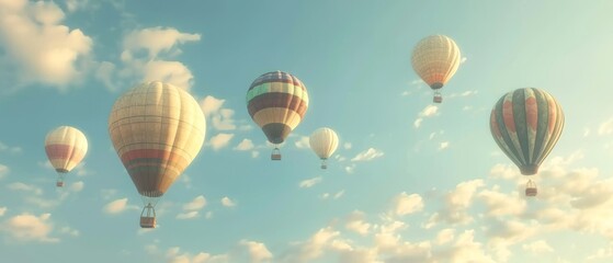 Obraz premium In the sky, hot air balloons fly. 3D rendering.
