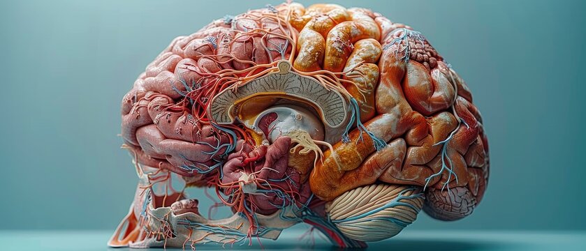 Front view of the human brain anatomical model
