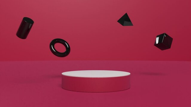 Red studio floor and wall and round stage intro able to loop endless 4k