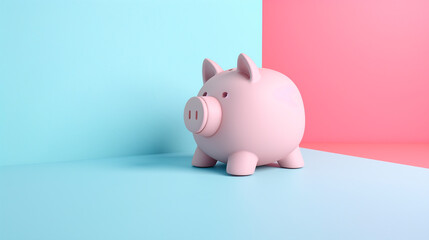 Pink Piggy Bank on Dual-tone Pastel Background, Savings and Finance Concept